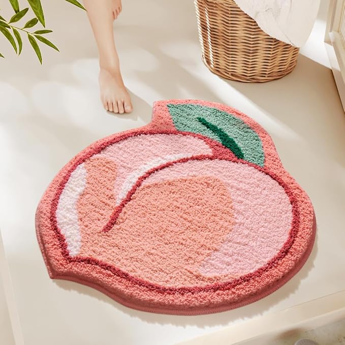 Ankah Fruit Bath Mats Cute Bathroom Rugs, Particularly Absorbent, Very Soft, and Dry Fast That Fits for Kid's Room, Bathroom or Other Room, 22.1" x 25.6", Peach