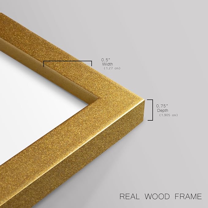 Renditions Gallery Set of 2 Peel & Stick Framed Prints, Modern Abstract Wall Art, Gold Sprinkle Oil Painting Wall Decor, Re-Stickable - Ready to Hang - 22"x28" - GOLD Frame LT588