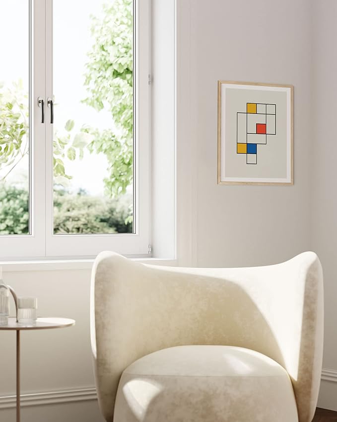 HAUS AND HUES Bauhaus Modern Mid Century Wall Art Print - Geometric Wall Art Decor, Retro Wall Art, Abstract Mid Century Wall Decor, Modern Art Print (Beige Frame, 16x20)