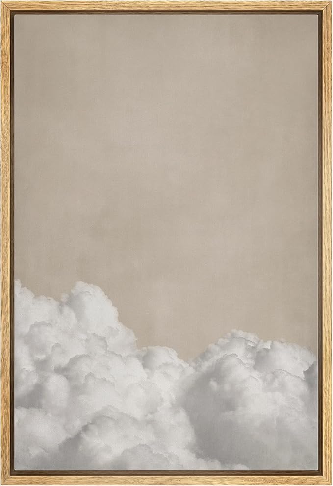 MUDECOR Framed Canvas Print Wall Art Soft Cloudscape Neutral Beige Sky and Clouds Illustrations Modern Art Minimal Relax for Living Room, Bedroom, Office - 16"x24" Natural