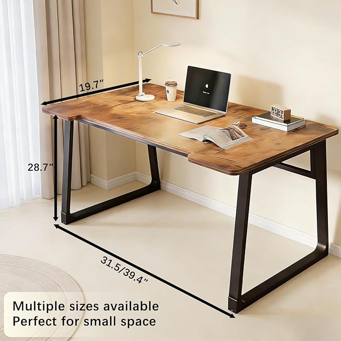 Computer Desk 39.4 Inch Small Office Desk with Wood Top and Metal Frame, Study Writing Desk for Home, Bedroom, Gaming, U-Shaped Leg Design, Modern Simple