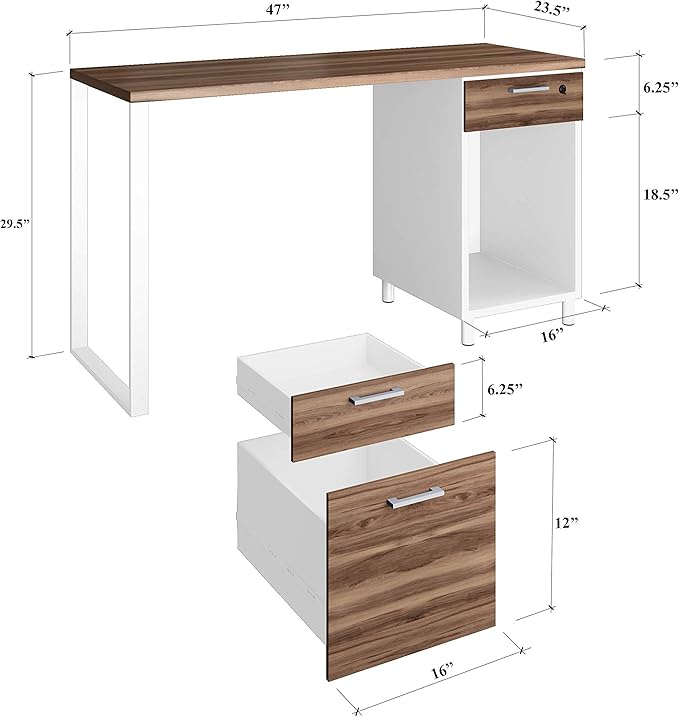 Modern Design Milano Office Computer Desk with 3 Locking Drawers, 48 Inch Grey and Black Industrial Wood Desk with Filing Drawer and Storage by Crafts and Comfort