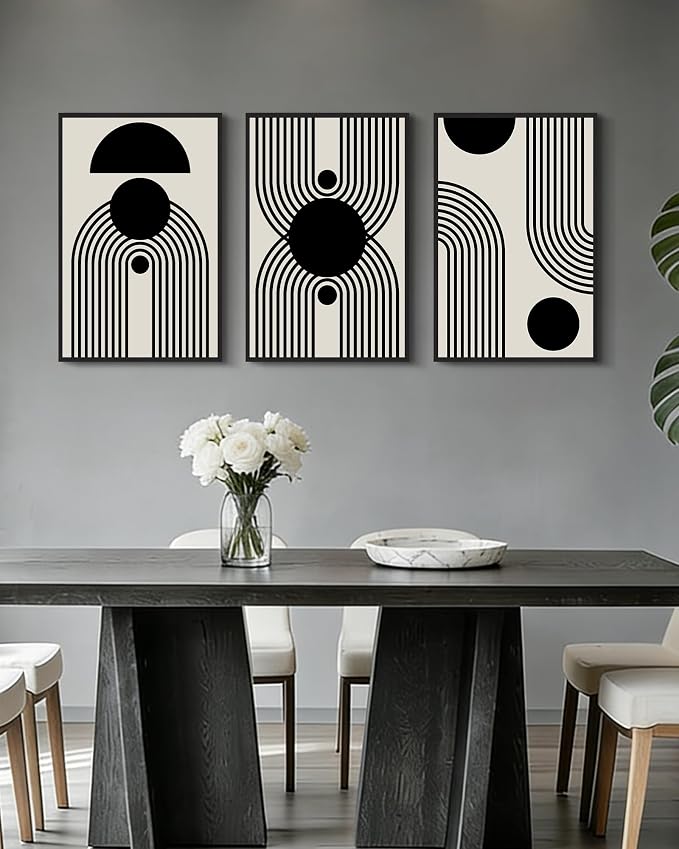 Drsoum Black Abstract Boho Wall Art Framed Modern Bohemian Wall Decor Geometry Lines Prints Ready to Hang 16x24in Black Framed