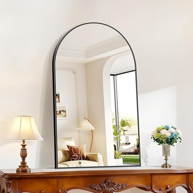 Arched Mirror, 24’’x40’’ Black Arch Mirror for Bathroom, Arched Bathroom Mirror with Frame, Modern Wall Mounted Mirror for Over Sink Mantle Bedroom Vanity Living Room Entryway