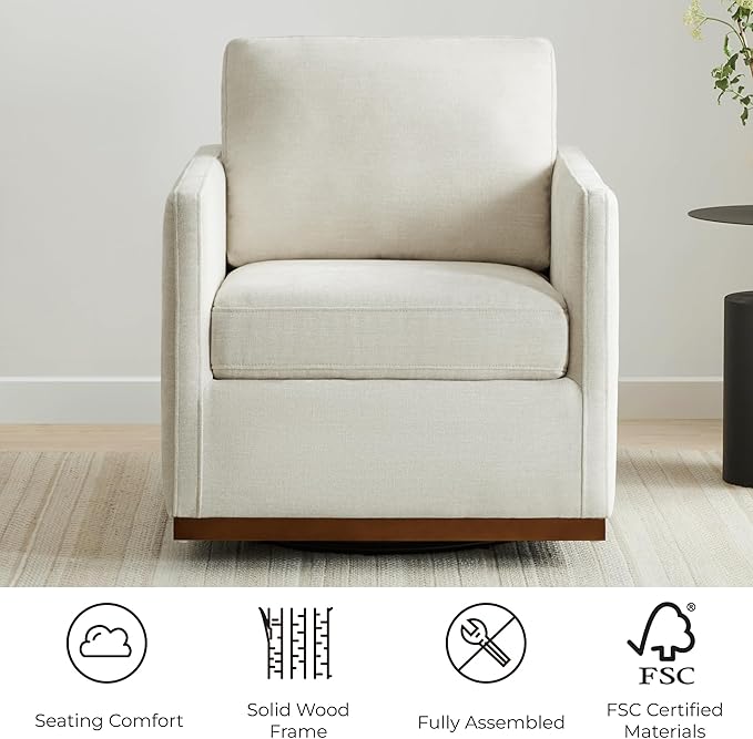 CHITA Swivel Accent Chair, FSC Certified Mid Century Modern Arm Chair for Living Room and Bedroom, Fully Assembled, Linen