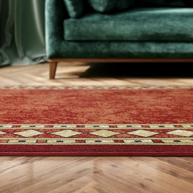 Antep Rugs Alfombras Modern Bordered 3x5 Non-Skid (Non-Slip) Low Profile Pile Rubber Backing Indoor Area Rugs (Maroon Beige, 3' x 5')