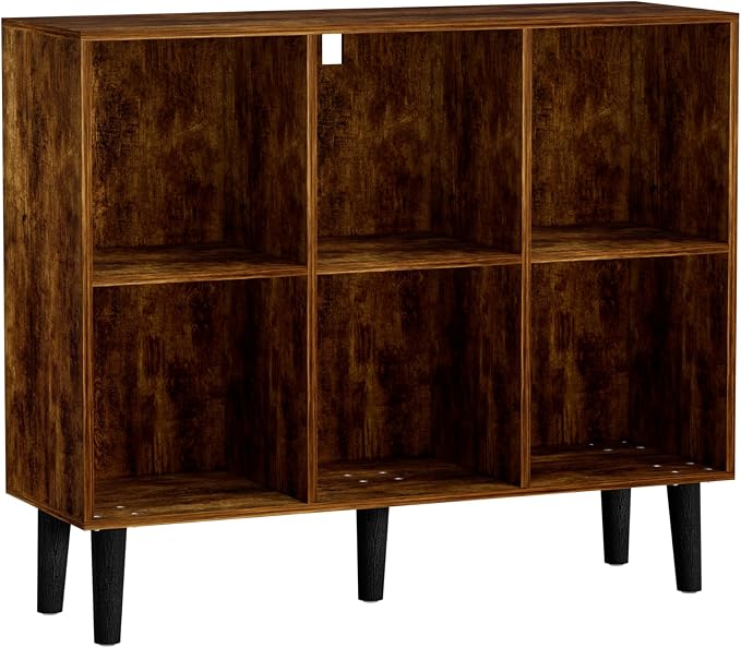 6 Cube Bookcase, Wooden Book Shelf Cube Storage Organizer with Legs, 2 Tier Bookshelf Freestanding Open Shelves for Home Office, Living Room, Bed Room (Brown, 6 Cube Horizontal)