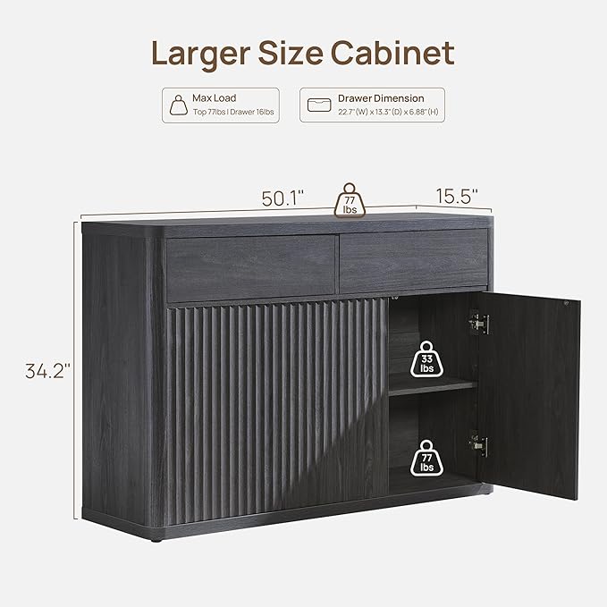 SICOTAS Buffet Cabinet with Storage - Storage Cabinet Sideboard with Doors & Shelves Accent Credenza Buffet Table with 2 Drawer Buffets & Sideboards for Living Room Dining Room Kitchen Entryway Office