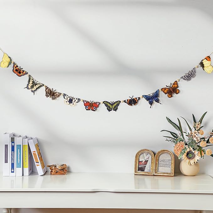 8.2 ft Butterfly Garland Party Decorations Wood Hanging Butterfly Decor Banner Spring Ornaments Animals Garland Crafts Rustic Vintage Retro Banner for Birthday Party Nursery Room Home Decor