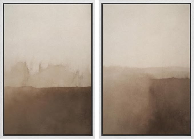 IDEA4WALL Framed Canvas Print Wall Art Set Minimalist Brown Watercolor Landscape Neutral Illustrations Modern Art Decorative Bohemian Calm/Zen for Living Room, Bedroom, Office - 16"x24"x2 White