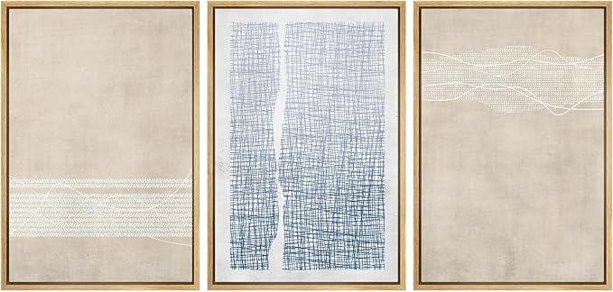 SIGNWIN Framed Canvas Print Wall Art Set Tan Blue Geometric Landscape Abstract Shapes Cozy Neutral Modern Art Decorative Boho Relax/Zen Nordic for Living Room, Bedroom, Office - 24"x36"x3 Natural