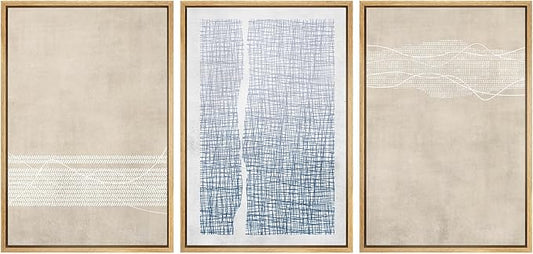 SIGNWIN Framed Canvas Print Wall Art Set Tan Blue Geometric Landscape Abstract Shapes Cozy Neutral Modern Art Decorative Boho Relax/Zen Nordic for Living Room, Bedroom, Office - 24"x36"x3 Natural
