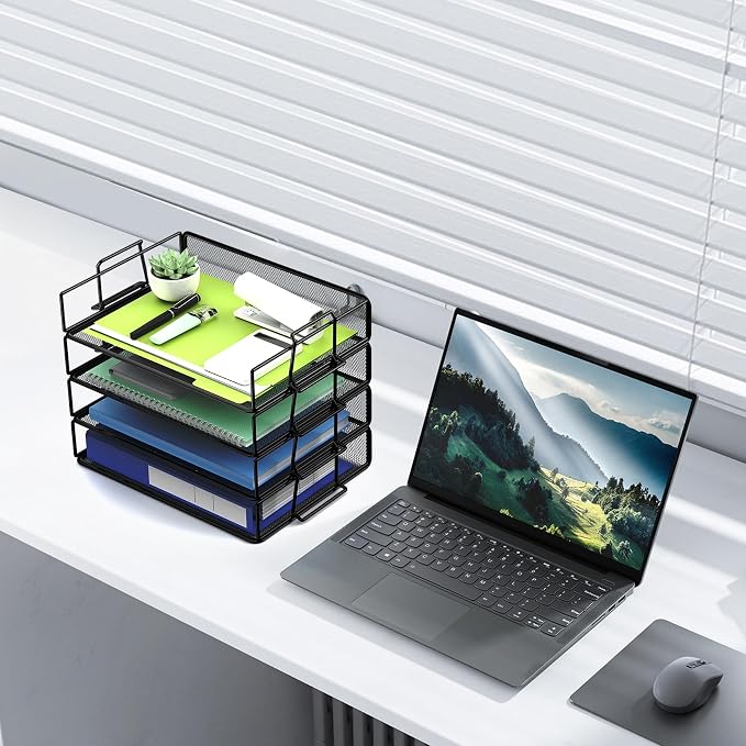 Stackable Letter Tray Paper Holder Desk Organizer for Home Office School, Black (4 Tier)