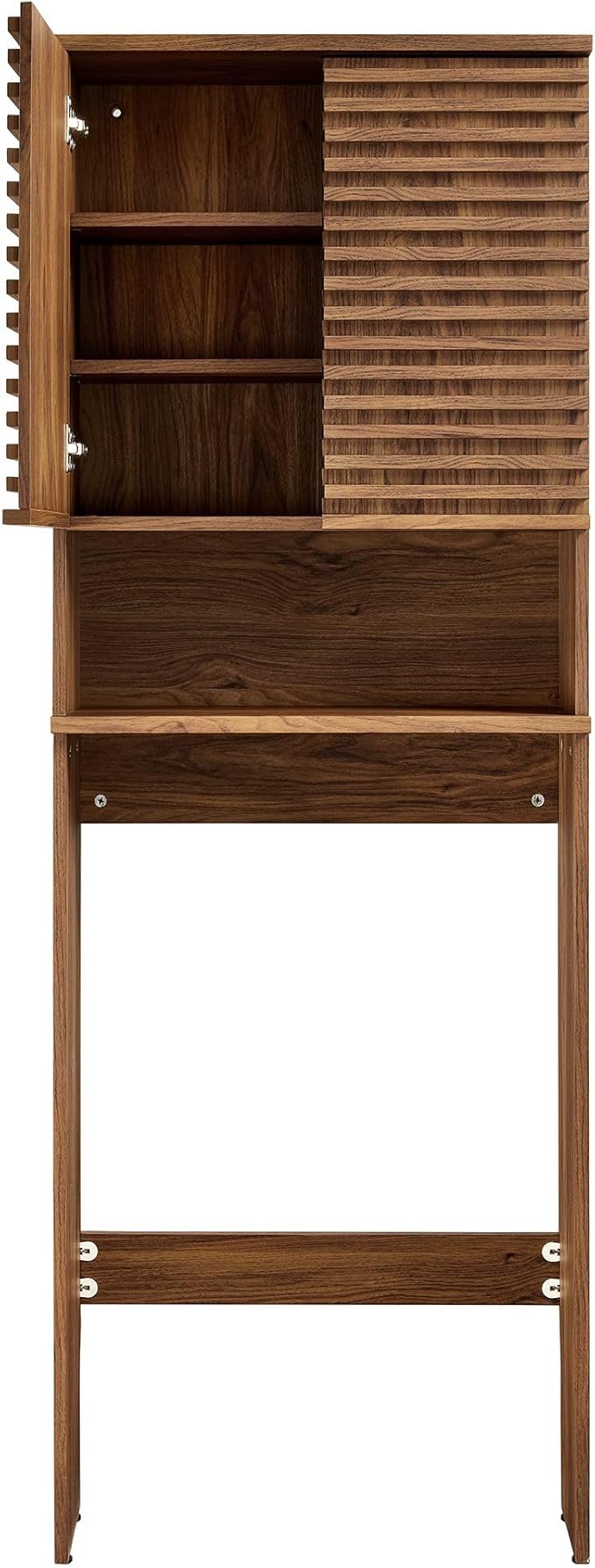 Modway Render Over The Toilet Storage Cabinet in Walnut - Modern Bathroom Organizer with Open Shelf, 2 Soft-Close Doors, Wall Cabinet for Above Toilet Storage - Linen Cabinet with Adjustable Shelves