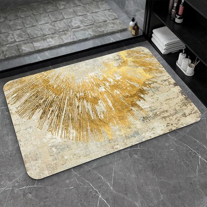 Diatomaceous Earth Bath Mat,Abstract Art Golden Sun Non-Slip Volume Super Absorbent Fast Drying for Bathroom Kitchen Door mat,Eco-Friendly Easy to Clean 17×27.5Inch (43 * 70cm)