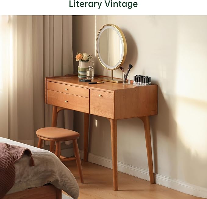 Cherry Wood Vanity Desk, Makeup Table for Bedroom, Small Study Desk Writing Table for Girls Teens, 18" D x 31" W x 32" H, Vanity Table Only