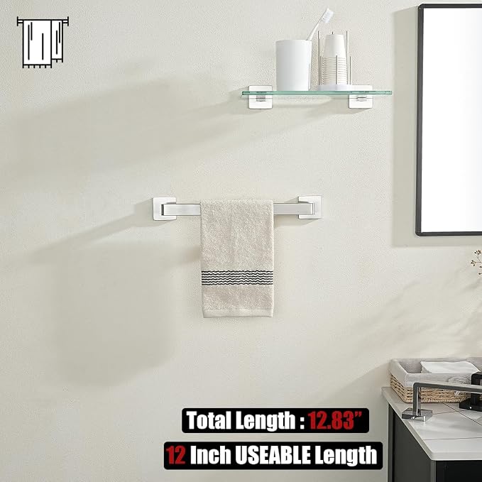 JQK Brushed Towel Bar, Rounded Edges 14.41 Inch Towel Rack, 304 Stainless Steel Bathroom Wall Mount, Useable Length 12 Inch, TB250L12-BN