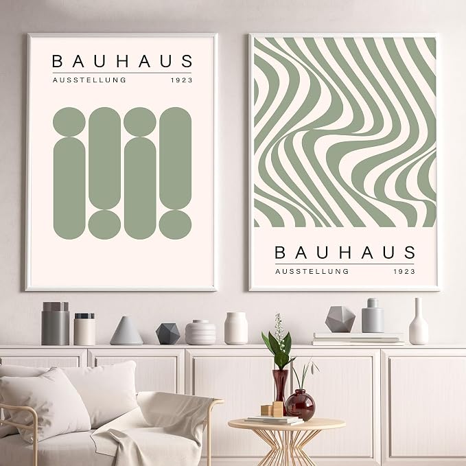 Geometric Line Wall Art Bauhaus 1923 Poster Sage Green Abstract Paintings Mid Century Modern Artwork Bauhaus Exhibition Poster Abstract Shape Prints Boho Modern Picture for Livingroom 16x24in Unframed