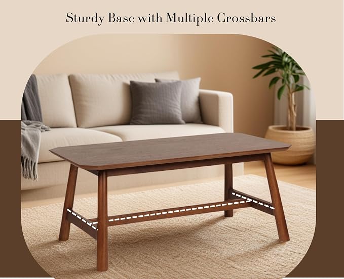 CIMOTA Walnut Wood Coffee Table, Mid-Century Modern Rectangular Center Table, Solid Wooden Tea Table for Living Room, Retro Dark Brown Finish, 35.5" x 20"