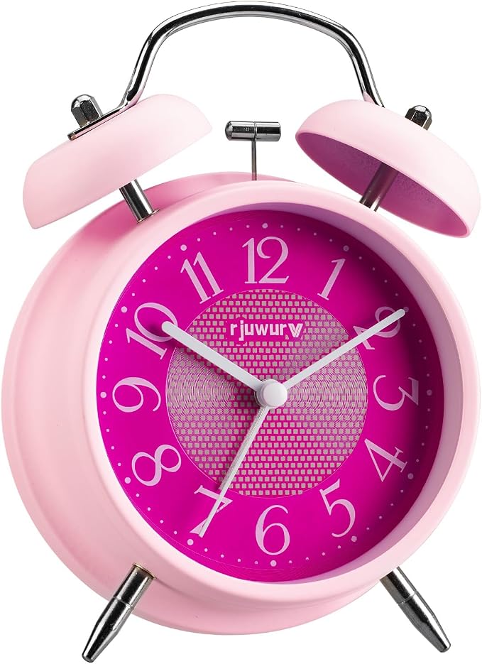 rjuwurv 4" Loud Alarm Twin Bell Alarm Clock, Night Light, Desk Clock Table Alarm Clock Bedroom Alarm Clock(Pink Power)