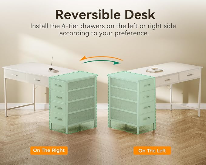ODK Computer Desk with 6 Drawers, 48 Inch Office Desk with Storage, Reversible Desk with Headphone Hook for Home Office, Work Study Table Vanity for Bedroom, White