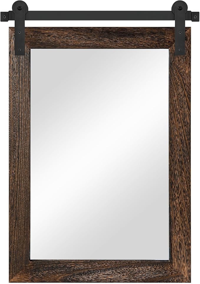 COGOOD Farmhouse Barn Door Mirror - 25 x 38 Rustic Bathroom Mirror for Living Room, Entryway, Vanity Wall Decor (Black Brown)