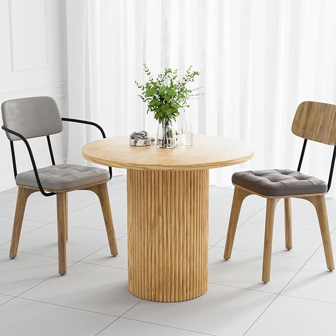 Rophefx Round Dining Table, 35.4" Modern Wood Kitchen Table for 2 to 4, Pedestal Circle Dining Tables, Fluted Dining Table for Leisure, Coffee, Kitchen, Dining Room φ35.4" x 29.9"H, Natural Wood Color