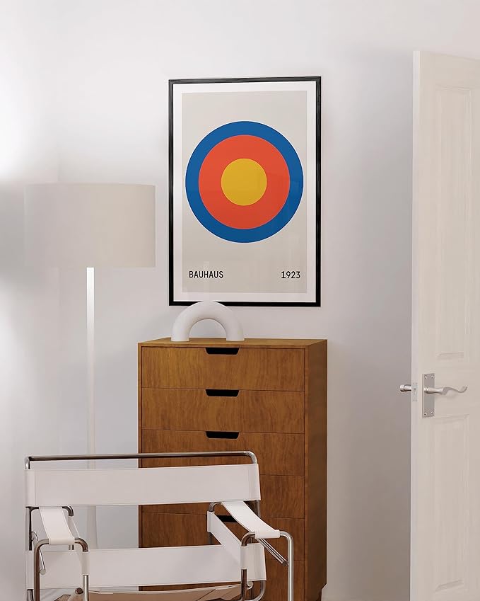 HAUS AND HUES Bauhaus Wall Art - Geometric Layered Circle, Colorful Contemporary Print for Living Room (Black Frame, 24x36)