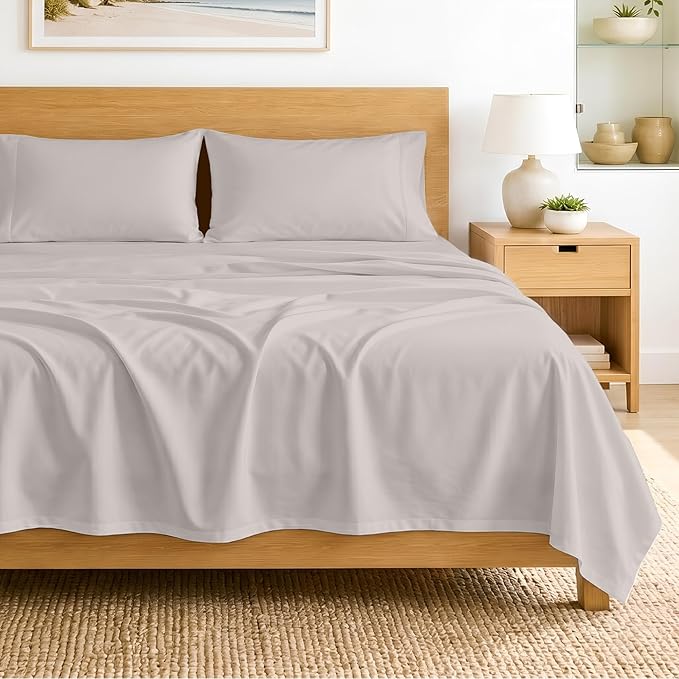 SGI bedding 100% Egyptian Cotton Sheets Twin Size – 600 Thread Count Sheets Set, Soft, Cooling, 15" Deep Pocket, Luxury Hotel Bedding, Breathable, Durable - Light Grey