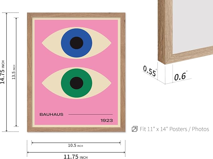 Poster Master Bauhaus Poster - Eyes Print - Abstract Circles ART - Graphic Design ART - Geometric Style - Chic Boho - Mid Century Modern - Living Room or Bedroom Decor - 11x14 Beige Framed