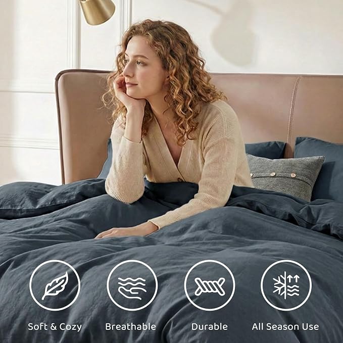 WRENSONGE King Size Comforter Set- 7 Pieces Blue Grey Bed in a Bag King with Fitted Sheet, Flat Sheet, 2 Pillow Shams, and 2 Pillowcases-Warm King Bedding Set for All Season