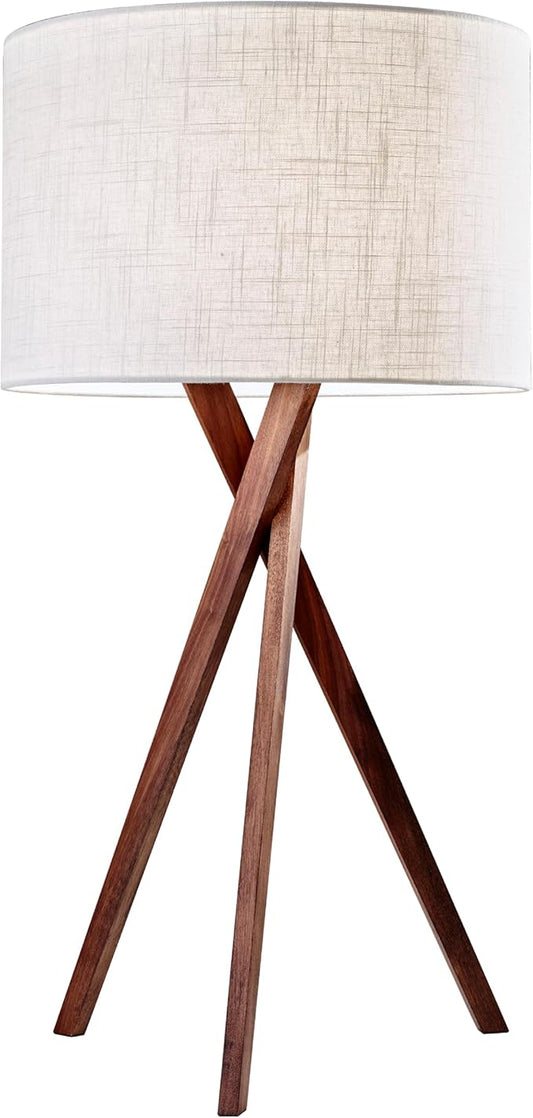 Adesso Table Lamp with Walnut Tripod Base and White Linen Lampshade – Bedside Table, Home Office Lighting or Living Room Décor, 29.5” x 15”