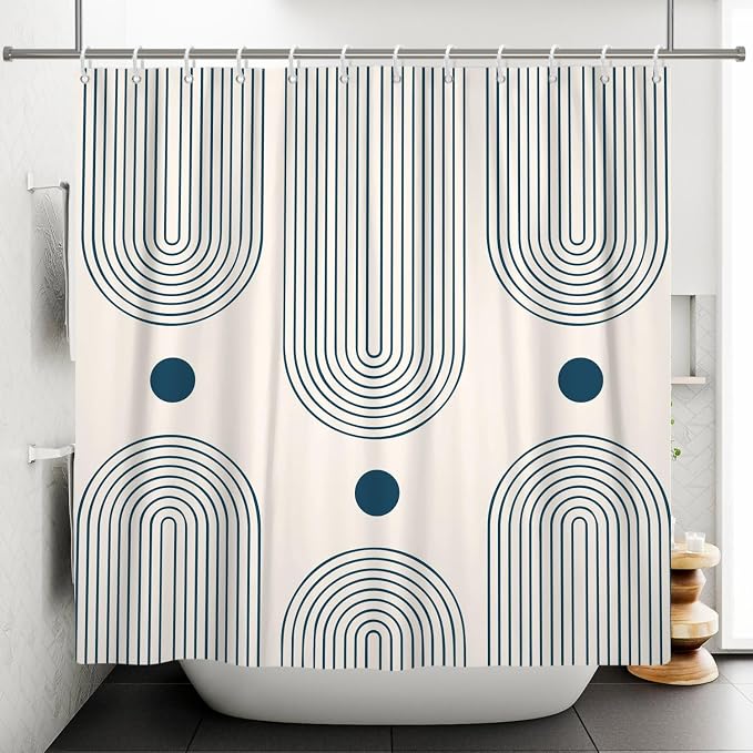 Mid Century Modern Shower Curtain Abstract Minimalist Arch Sun Lines Geometric Aesthetic Bath Curtain Boho Bathtub Decorations Waterproof Fabric Bathroom Curtain with Hooks 48x72 inch