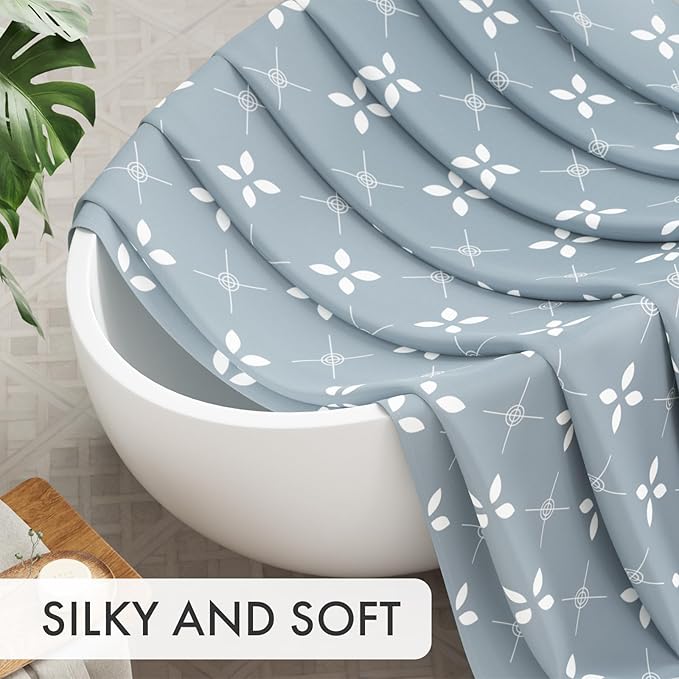 AmazerBath Shower Curtain Blue, Cloth Blue and White Floral Fabric Shower Curtain Sets with 12 Shower Curtain Hooks, Rustic Home Decor Washable Farmhouse Fall Bathroom Shower Curtains, 72x72 Inches