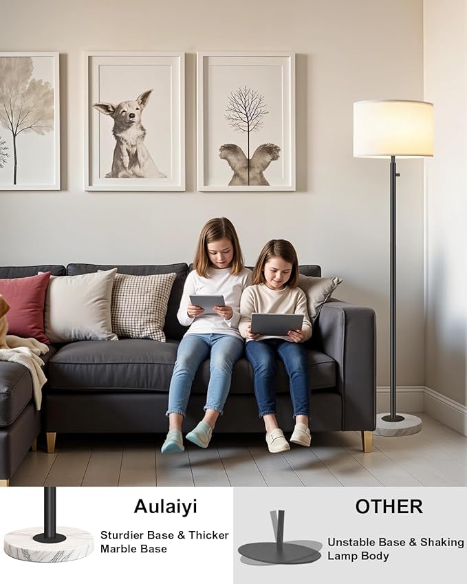 Floor Lamp for Bedroom,Modern Floor Lamp for Living Room,Standing Lamp with Marble Base,Tall Standing Lamp for Bedroom,Reading,Office & Kids' Room,LED Bulb Included(Black)