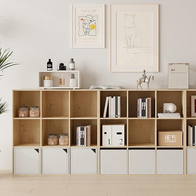 VDNEND Wooden 9-Cube Storage Organizer with Closed Back Panel, 11in Cube Shelf Opening, Bookshelf, Display Shelf,Closet Cabinet for Home and Office,White Oak
