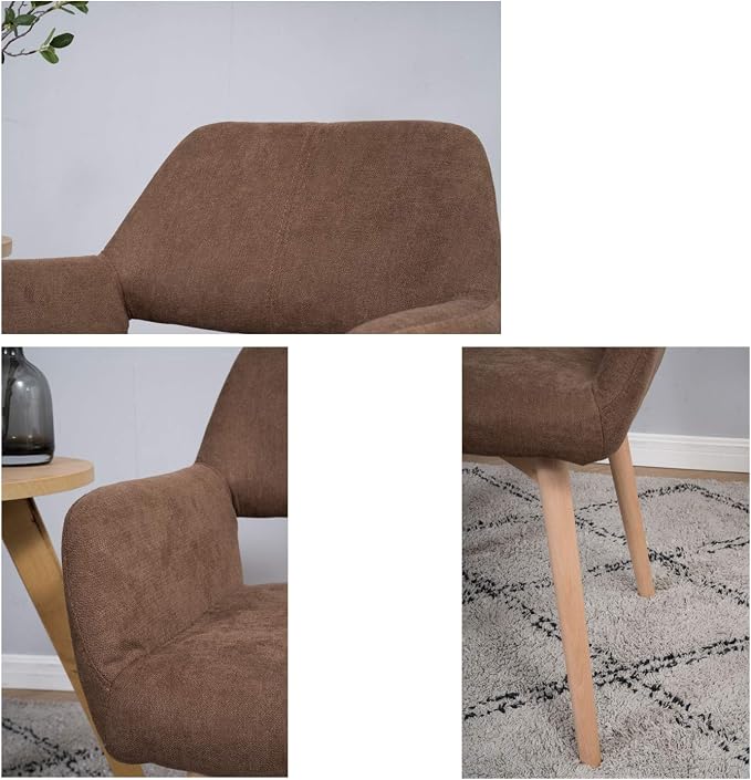 Mid Century Modern Dining Chairs Set of 2 & 4 & 6 Comfy Accent Chair Upholstered Kitchen Dining Living Room Chairs for Bedrooms Waiting Room Home Arm Desk Chair No Wheels (Brown, 2)