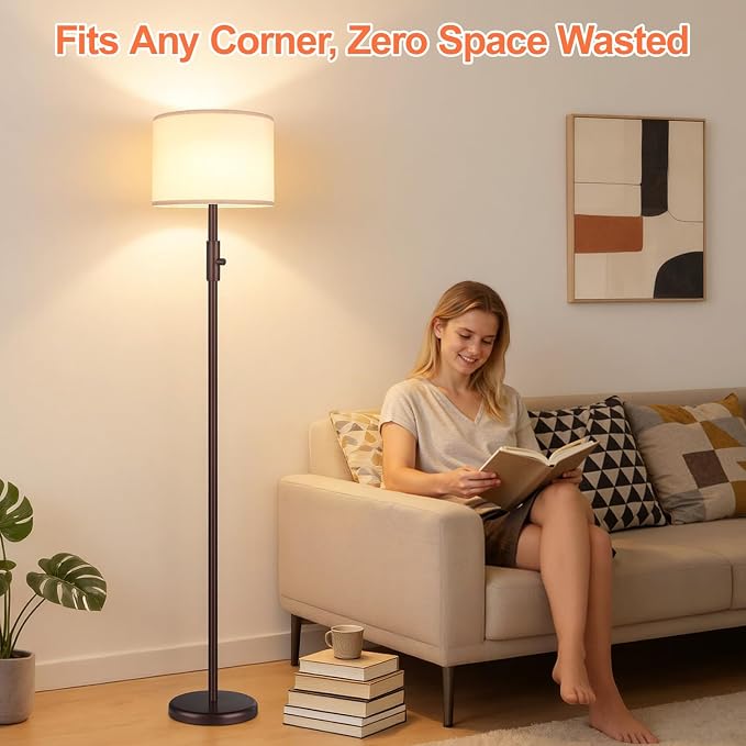 【Upgraded】 Dimmable Floor Lamp, Modern Floor Lamps for Living Room, Standing Lamp with Linen Shade, Tall Lamp for Bedroom Office Dining Room- Brown