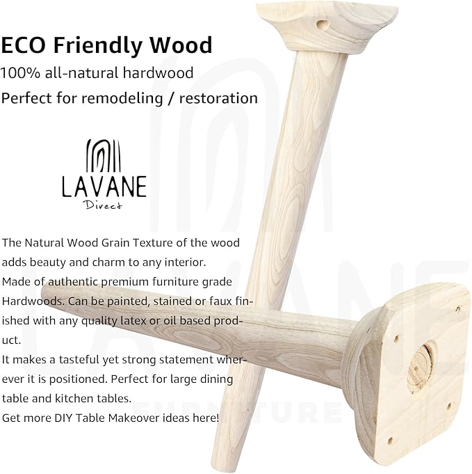 La Vane 28 inch / 70cm Wooden Table Legs with Mounting Blocks, Set of 4 Mid-Century Modern Tapered Unfinished Solid Wood Replacement Legs for Bench Coffee Table Dining Table Chair Desk