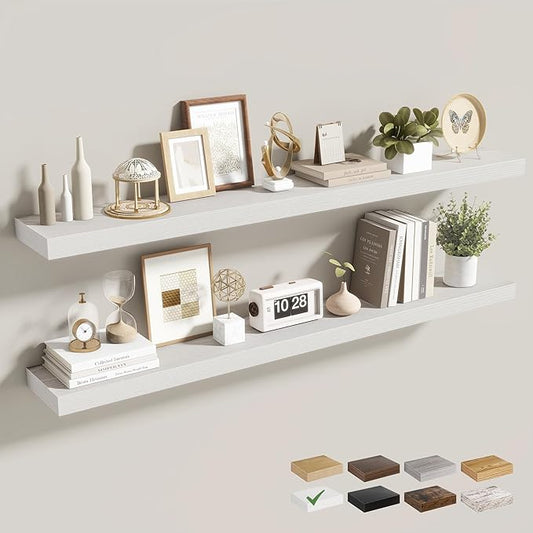 48 Inch Floating Shelves for Wall 2 Pack, 48" Wall Shelves for Books, Storage, Decor, Wall Mounted Floating Shelf with Invisible Brackets for Kitchen, Living Room, White