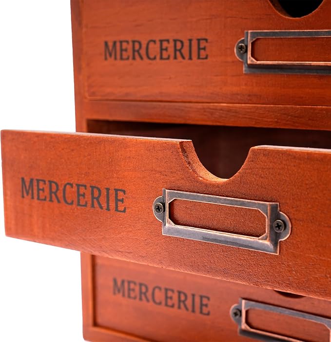 Vintage Wooden Drawers Organizer, 16-Drawer Desktop Storage Box With Drawers, Iron Label Holders, Apothecary Cabinet For Countertop Tea Coffee Pod Storage(5-Drawer/Brown)