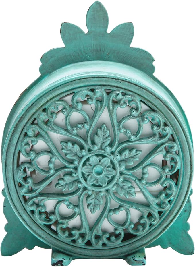 NIKKY HOME Vintage Pewter Quartz Mini Table Clock with Crystal Shining Rhinestone, 2.87 x 1.37 x 3.87 Inches, Aqua