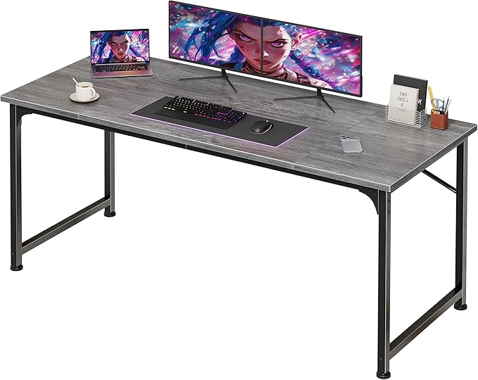 PRAISUN 55 Inch Computer Desk, Home Office Desk with Spacious Desktop, Modern Gaming Desk, Writing Study Table for Bedroom, Small Spaces, Work from Home Desk with Metal Frame, Grey
