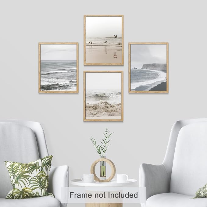 SIGNWIN Poster Bathroom Decor 11"x14"x 4, Wall Art Room Decor Multicolor for Living Room, Bedroom, Office White Minimal Ocean Beach Seashore Coastal Landscapes Nature Wilderness Realism Landscape