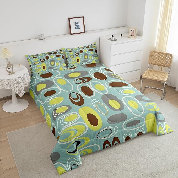 Teal Minimalist Bedding Set Twin Geometric Circles Comforter Set, Abstract Spiral Swirl Duvet Insert Geometric Stripes Quilt Comforter, Modern Aesthetic Bedding Comforters & Sets Room Decor