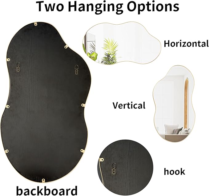 SHYFOY Asymmetrical Wall Mirror Decorative, 22"x43" Black Asymmetrical Mirrors with Metal Frame for Wall Decor, Wavy Wall Mirror for Living Room Abstract Mirror