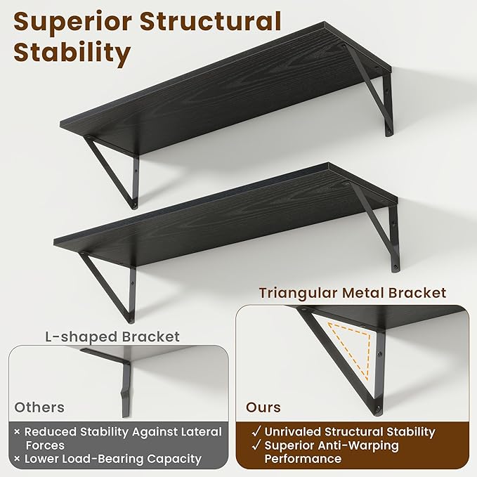 Floating Shelves for Wall Decor,24" Wx8 D Wall Mount Floating Bookshelf Set of 2,Hanging Storage Shelf with Sturdy Metal Brackets,Wooden Shelf for Living Room,Bedroom,Bathroom,Black
