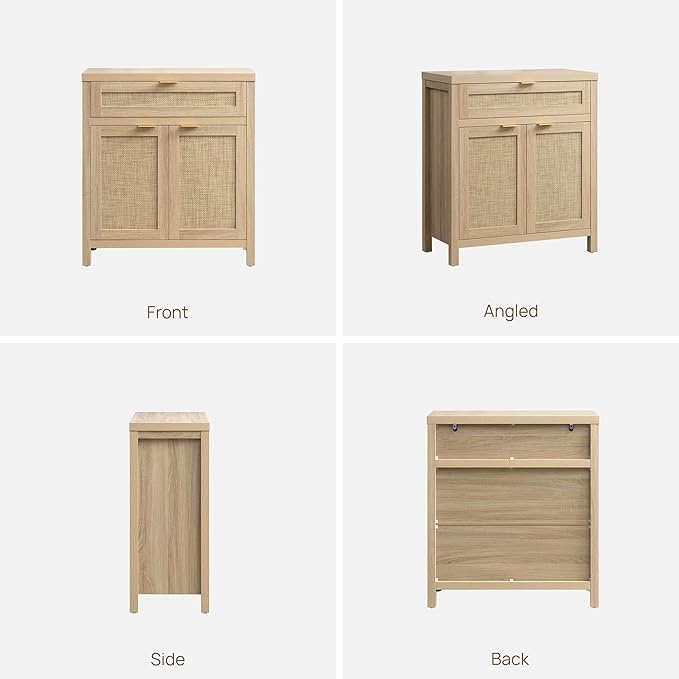 SICOTAS Sideboard Buffet Storage Cabinet, Rattan Accent Cabinet with Doors and Drawer, Boho Credenzas Buffet Table Console Coffee Bar Cabinets for Entryway Living Room, Natural