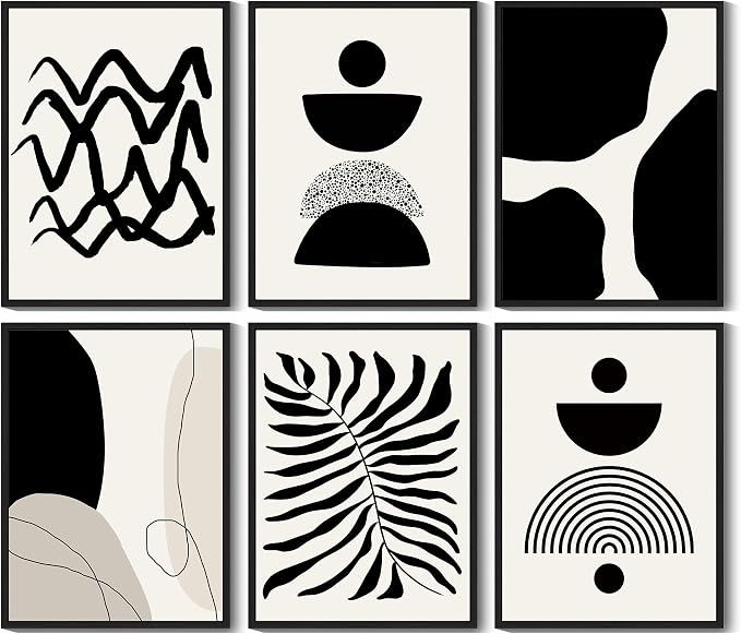 Drsoum Abstract Boho Wall Art Minimalist Geometric Framed Boho Room Decor Black Line Art Mid Century Modern Prints Bohemian Living Room Bedroom Ready to Hang 11x14inx6pcs (Black Framed)