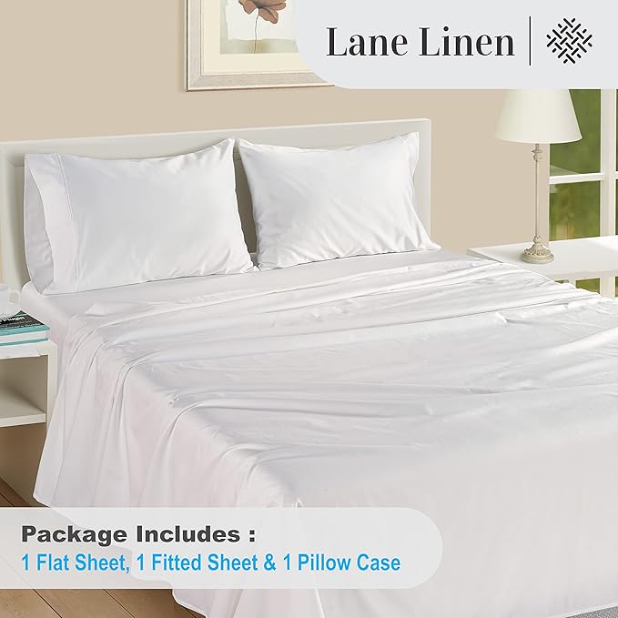 LANE LINEN 100% Egyptian Cotton Extra Long Twin Sheets, Soft & Comfy No Pill Fade Resistant Twin XL Sheet Sets Perfect for Hospital Beds and Dorm Room, 15" Deep Pocket - White